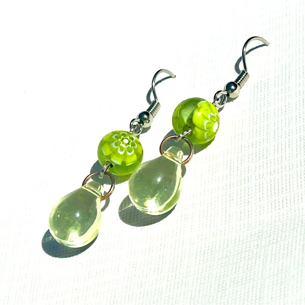Green Beaded Dangle earrings.